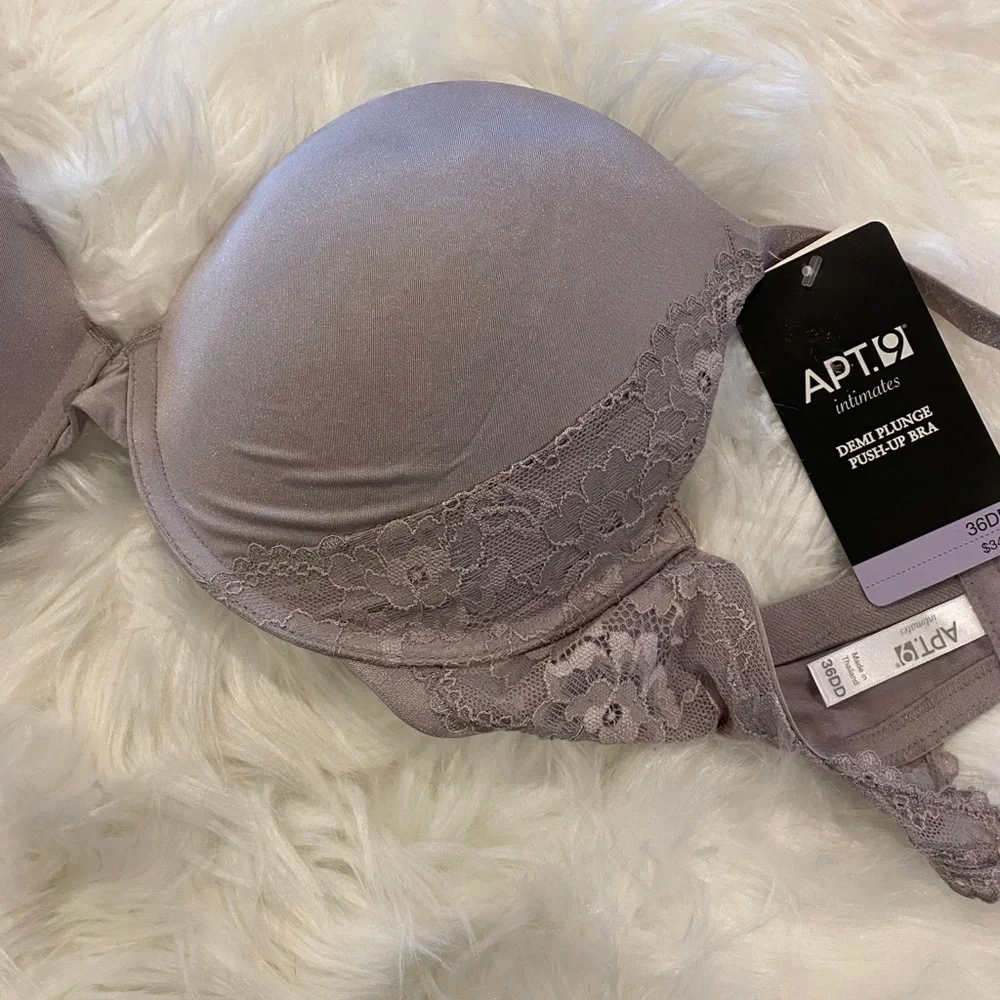 NWT 36 DD Apt. 9 Gray Lace Trim Push Up Bra